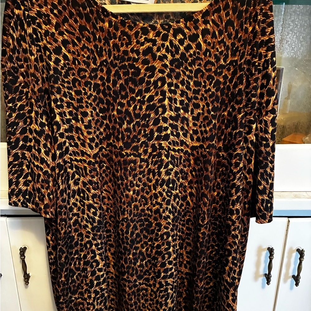 Maggie Barnes cheetah Print Floy Shot-Sleeve Tunic Top plus size 3X